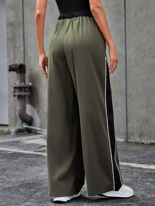 Essnce Pantalones De Cintura Con Cordon De Contraste De Color Con Dobladillo Enrollado
