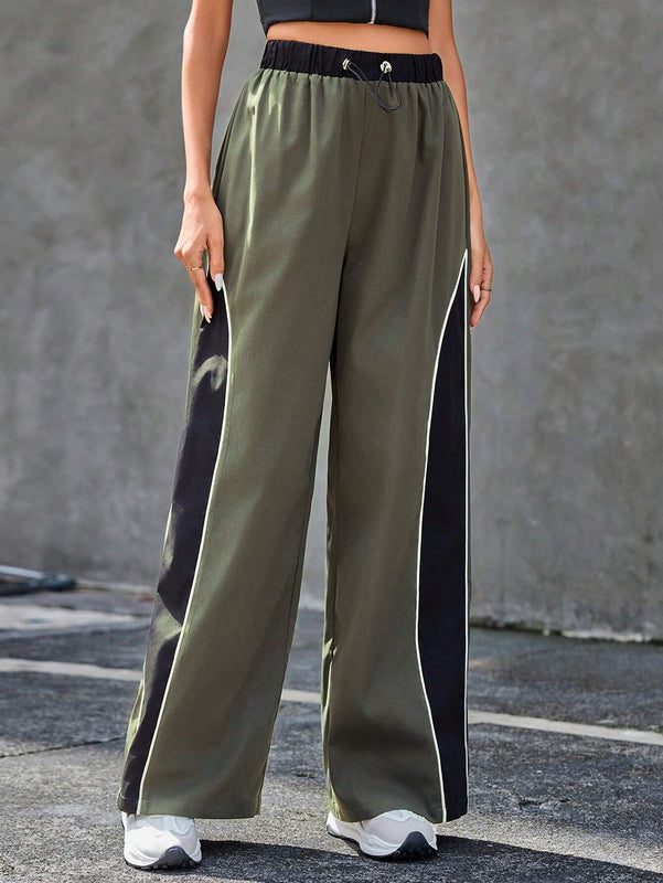 Essnce Pantalones De Cintura Con Cordon De Contraste De Color Con Dobladillo Enrollado