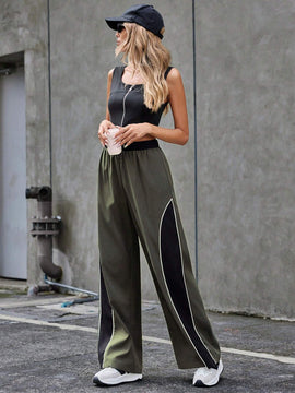 Essnce Pantalones De Cintura Con Cordon De Contraste De Color Con Dobladillo Enrollado