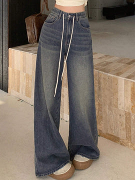 DAZY Jeans De Pierna Ancha Para Mujer Con Cintura Ajustable Con Cordon