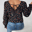 Frenchy Camisa De Manga Larga Con Estampado Floral Pequeno Y Encaje Empalmado