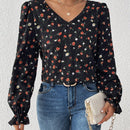 Frenchy Camisa De Manga Larga Con Estampado Floral Pequeno Y Encaje Empalmado
