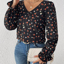Frenchy Camisa De Manga Larga Con Estampado Floral Pequeno Y Encaje Empalmado