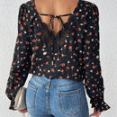 Frenchy Camisa De Manga Larga Con Estampado Floral Pequeno Y Encaje Empalmado