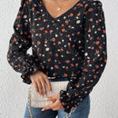 Frenchy Camisa De Manga Larga Con Estampado Floral Pequeno Y Encaje Empalmado