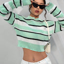 EZwear Sueter Casual Corto De Manga Larga A Rayas