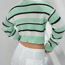 EZwear Sueter Casual Corto De Manga Larga A Rayas