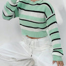 EZwear Sueter Casual Corto De Manga Larga A Rayas