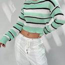 EZwear Sueter Casual Corto De Manga Larga A Rayas