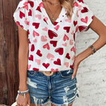 Blusa Con Mangas En Angulo Y Estampado De Corazon Para Mujer