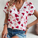 Blusa Con Mangas En Angulo Y Estampado De Corazon Para Mujer