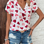 Blusa Con Mangas En Angulo Y Estampado De Corazon Para Mujer