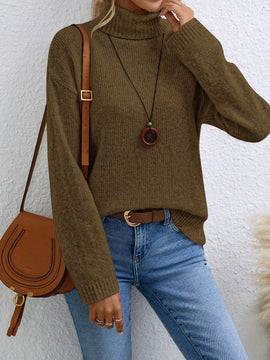 Essnce Sueter De Cuello Alto Para Mujer Con Hombros Caidos Y Manga Larga