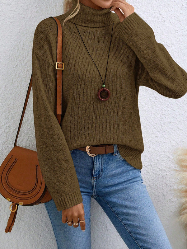 Essnce Sueter De Cuello Alto Para Mujer Con Hombros Caidos Y Manga Larga