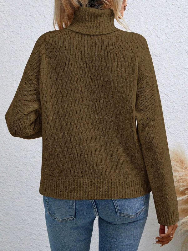 Essnce Sueter De Cuello Alto Para Mujer Con Hombros Caidos Y Manga Larga