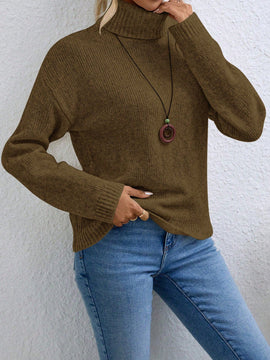 Essnce Sueter De Cuello Alto Para Mujer Con Hombros Caidos Y Manga Larga