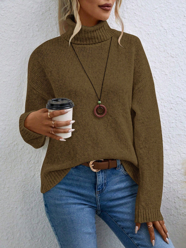 Essnce Sueter De Cuello Alto Para Mujer Con Hombros Caidos Y Manga Larga