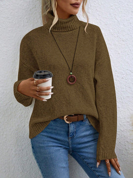 Essnce Sueter De Cuello Alto Para Mujer Con Hombros Caidos Y Manga Larga