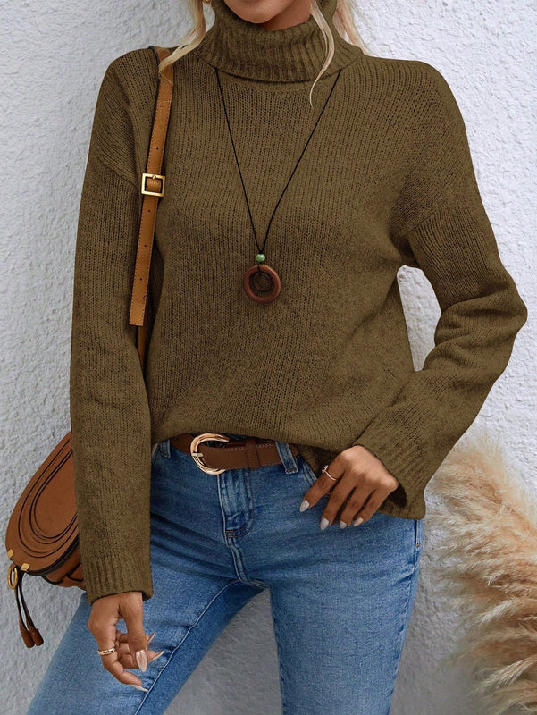 Essnce Sueter De Cuello Alto Para Mujer Con Hombros Caidos Y Manga Larga