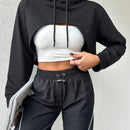 Sudadera con capucha corta de microfibra con cordon