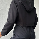 Sudadera con capucha corta de microfibra con cordon