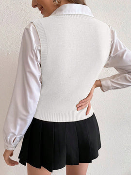 EZwear Chaleco Tipo Jersey De Punto Trenzado Con Cuello En V