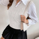 EZwear Chaleco Tipo Jersey De Punto Trenzado Con Cuello En V