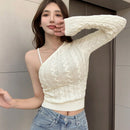 DAZY Sueter De Hombro Unico De Manga Larga Para Mujer