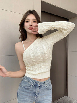 DAZY Sueter De Hombro Unico De Manga Larga Para Mujer