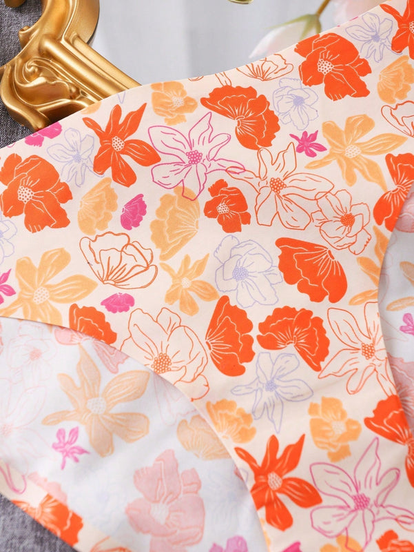 Panties De Triangulo Sin Costuras Con Diseno De Flores Para Mujer