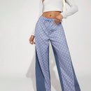 Haute Pantalones Jeans De Mezcla De Telas Y Cintura Con Cordon