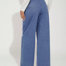 Haute Pantalones Jeans De Mezcla De Telas Y Cintura Con Cordon