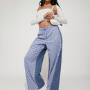 Haute Pantalones Jeans De Mezcla De Telas Y Cintura Con Cordon