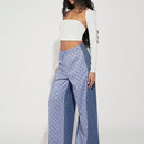 Haute Pantalones Jeans De Mezcla De Telas Y Cintura Con Cordon
