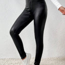 Frenchy Pantalones Ajustados De PU Con Boton Decorado, Cierre De Cremallera Y Estilo De Pierna Cilindrica