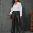 LUNE Pantalones para mujeres con pierna acampanada y bolsillo de solapa solido