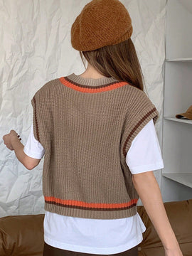 DAZY 1 Pieza Chaleco De Sueter Con Detalle De Rayas En El Cuello En V