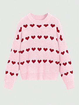 ROMWE Sueter Con Diseno De Corazon Y Cuello Redondo