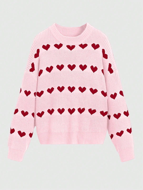 ROMWE Sueter Con Diseno De Corazon Y Cuello Redondo