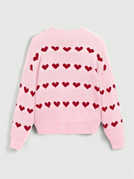 ROMWE Sueter Con Diseno De Corazon Y Cuello Redondo