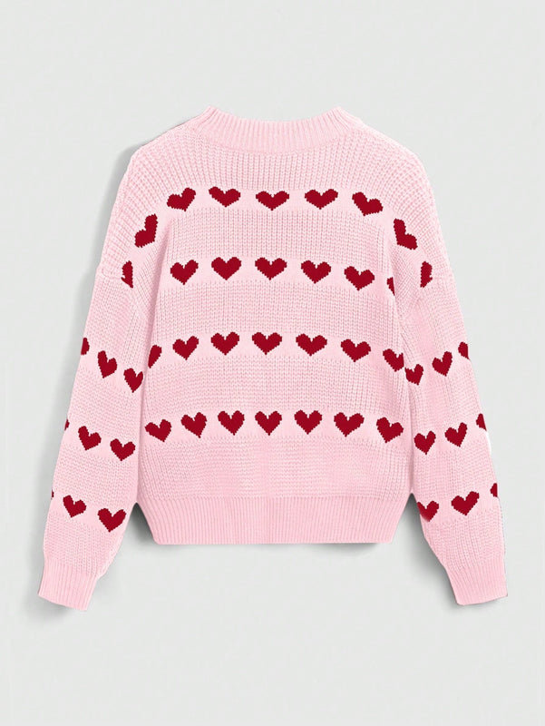 ROMWE Sueter Con Diseno De Corazon Y Cuello Redondo