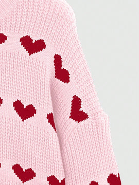 ROMWE Sueter Con Diseno De Corazon Y Cuello Redondo
