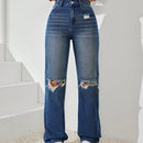 Jeans Desgastados De Pierna Recta
