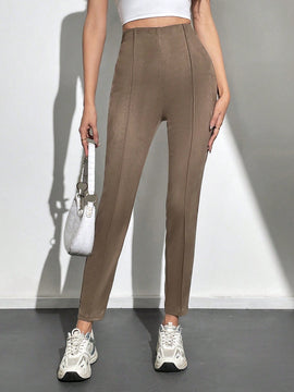 Tall Pantalon Con Cintura Alta En Un Solo Color Con Detalles De Costura