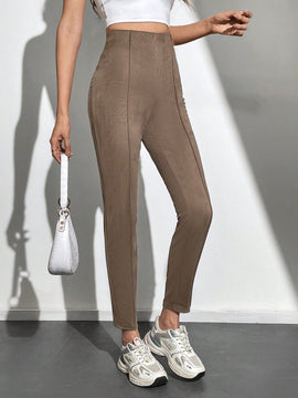 Tall Pantalon Con Cintura Alta En Un Solo Color Con Detalles De Costura