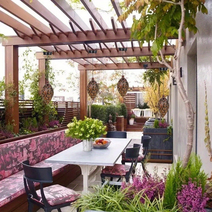 1pc Farol Solar Colgante para Exteriores - Luz de Jardín Impermeable con Sensor Automático, Diseño Antiguo para Patio, Sendero o Jardín - Construcción en Hierro Fundido Resistente, Panel Solar Desmontable para Fácil Limpieza - Iluminación Decorativa y Pa