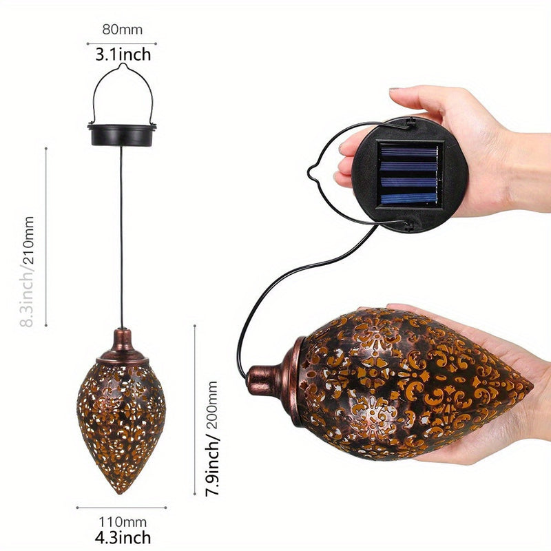 1pc Farol Solar Colgante para Exteriores - Luz de Jardín Impermeable con Sensor Automático, Diseño Antiguo para Patio, Sendero o Jardín - Construcción en Hierro Fundido Resistente, Panel Solar Desmontable para Fácil Limpieza - Iluminación Decorativa y Pa