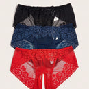 Classic Sexy 3 Piezas/Conjunto Tangas Sexys De Encaje De Talla Unica Con Decoracion De Lazo