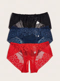 Classic Sexy 3 Piezas/Conjunto Tangas Sexys De Encaje De Talla Unica Con Decoracion De Lazo