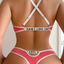 Conjunto De Bralette Y Short Con Estampado De Letras Y Tirantes